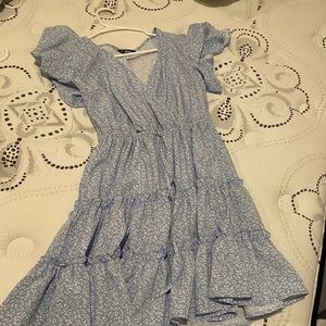 Blue and white floral print dress